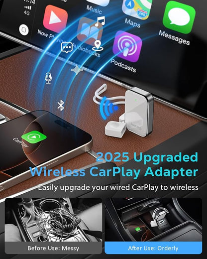 Wireless CarPlay Adapter for Apple iPhone - 2025 Wired Car Play to Wireless Dongle, USB-A/C Plug&Play, Stable Bluetooth CarPlay Adapter Only for iPhone iOS 10+ & Cars with Factory Wired Car Play,White