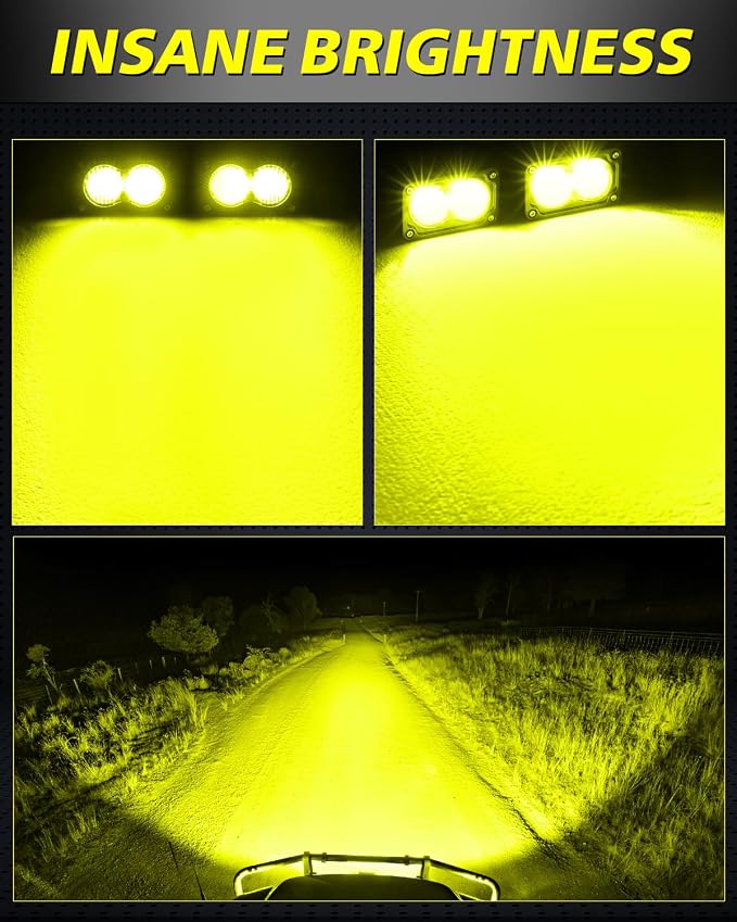 Yellow LED Pods 2Pcs 3" 40W CREE LED Low Beam Yellow Fog Lights | Small Off Road Driving Combo Light Pods Ditch Backup Chase Light Bars for Trucks Trailer Pickup Motorcycle UTV ATV SUV