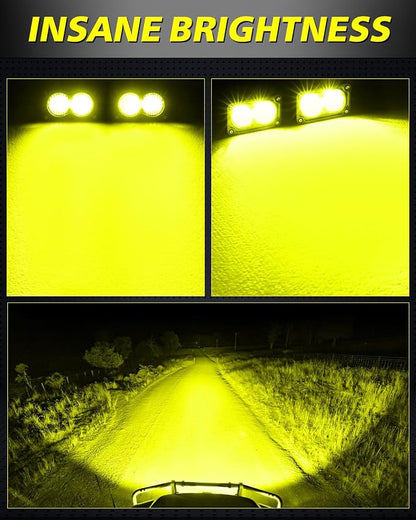 Yellow LED Pods 2Pcs 3" 40W CREE LED Low Beam Yellow Fog Lights | Small Off Road Driving Combo Light Pods Ditch Backup Chase Light Bars for Trucks Trailer Pickup Motorcycle UTV ATV SUV