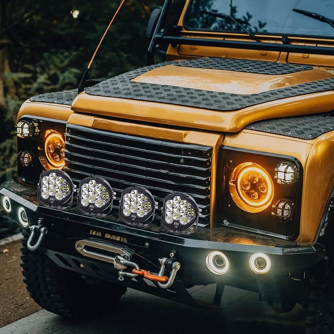 LIGBT 4PCS 7 Inch Amber Round LED Offroad Lights 90W Amber Yellow Off Road Light Fog Lights Driving lightsWaterproof Light Pods for Pickup Trucks 4x4 SUV ATV UTV