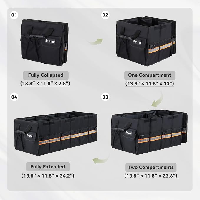 Car Trunk Organizer with Lid,Collapsible Car Storage Organizer with Multi Compartments and Securing Straps for SUV,Sedan,Jeep-Black