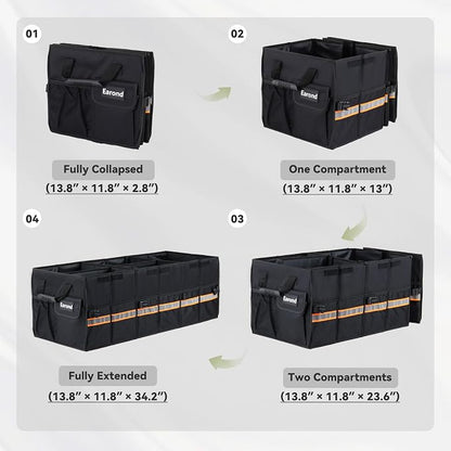 Car Trunk Organizer with Lid,Collapsible Car Storage Organizer with Multi Compartments and Securing Straps for SUV,Sedan,Jeep-Black