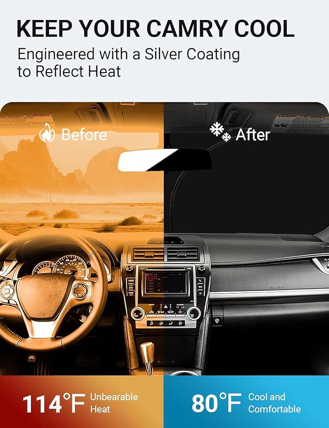 Proadsy 2026 Upgrade Front Windshield Sun Shade Foldable Sunshade Protector Custom Fit 2013-2017 Camry LE XLE Hybrid SE XSE Sedan Accessories