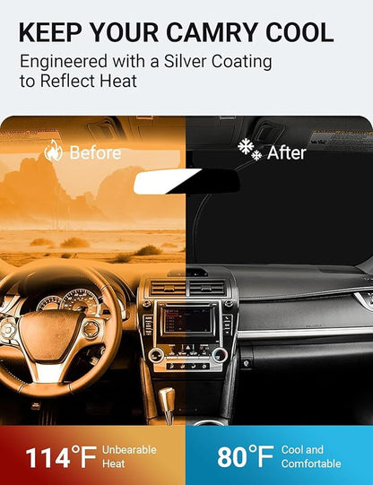 Proadsy 2026 Upgrade Front Windshield Sun Shade Foldable Sunshade Protector Custom Fit 2013-2017 Camry LE XLE Hybrid SE XSE Sedan Accessories