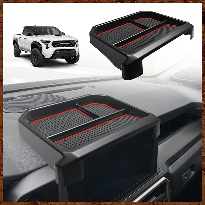 Muslogy Dashboard Storage Box for 2024 2025 2026 Tacoma & 2025 2026 4Runner Accessories Center Console Organizer w/ 8-inch Screen for SR SR5 TRD PreRunner TRD Sport Off-Road Pro Trailhunter (Red)