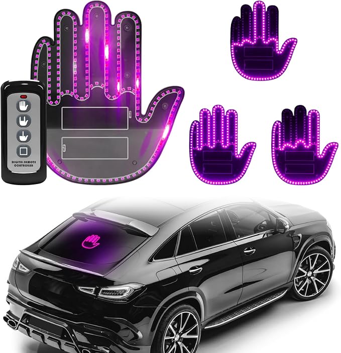 DIBMS Hand Gesture Light with Remote, Red LED Finger Funny Window Sign Light Accessories for Car Truck (Pink)