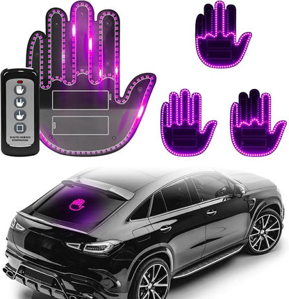 DIBMS Hand Gesture Light with Remote, Red LED Finger Funny Window Sign Light Accessories for Car Truck (Pink)