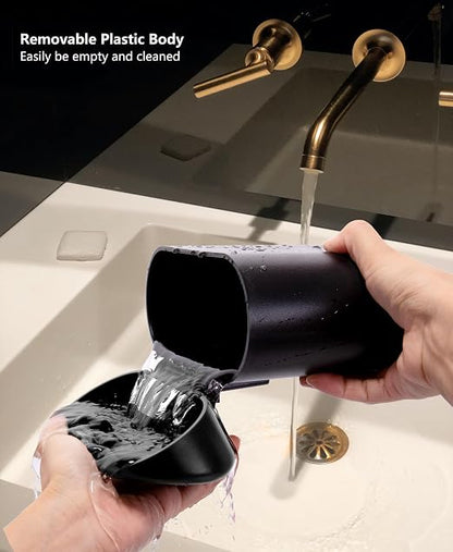 Ginsco Mini Car Trash Can with Lid, Small Car Garbage Can, Cute Leakproof ABS Car Trash Bin, Car Accessories for Interior, Garbage Bin for Car, Home, Office with 60pcs Trash Bags Black
