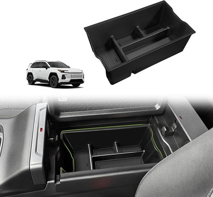 Muslogy Center Console Organizer Compatible with 2026 Toyota RAV4 Accessories Middle Console Divider Storage Box Armrest Insert Tray with Anti-Slip Mats (Black)