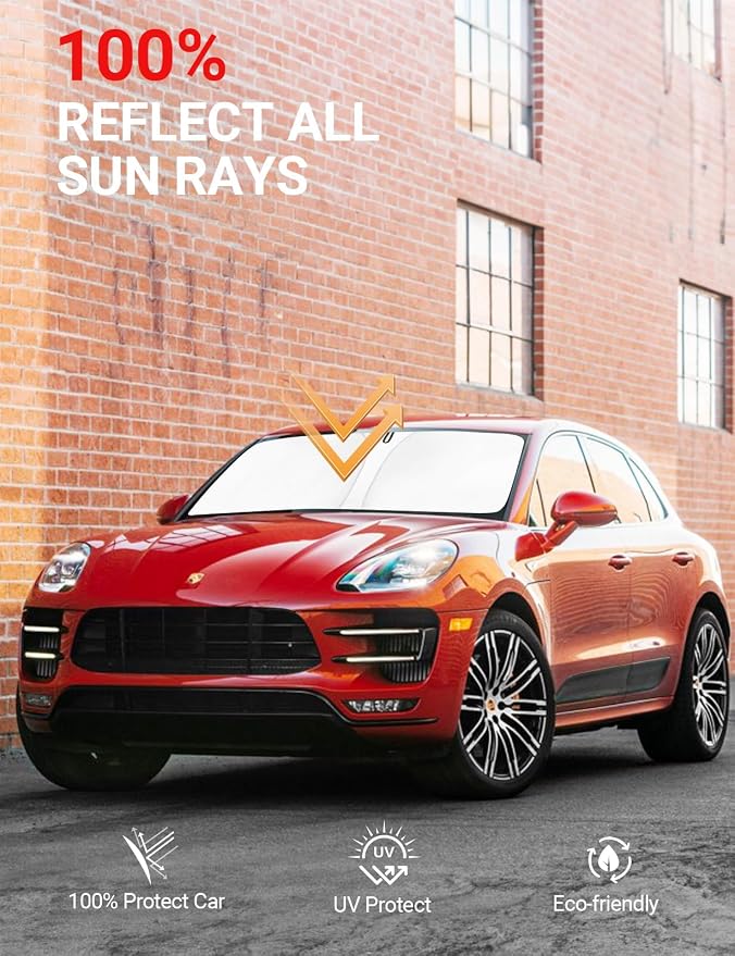 Proadsy Front Windshield Sun Shade Foldable Sunshade Protector for 2014-2025 2026 Porsche Macan SUV Sun Visor Blocks UV Rays Keep Car Cooler Accessories