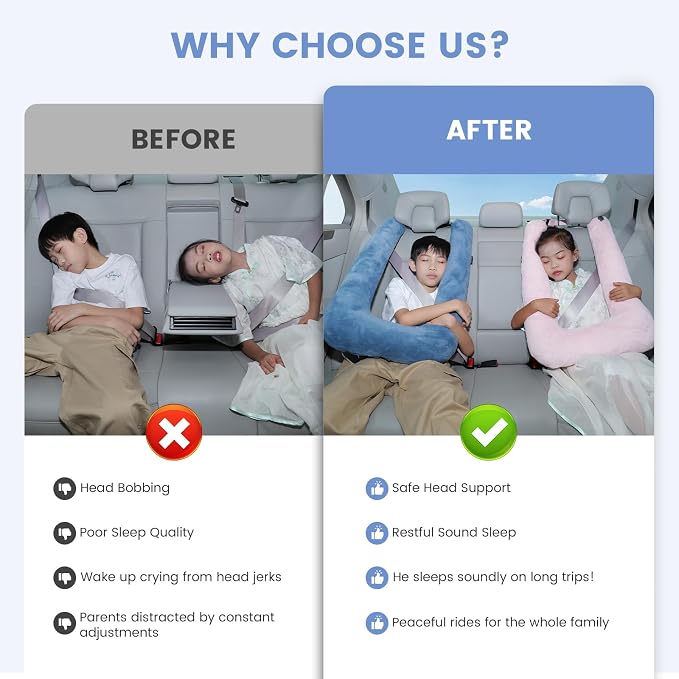 Keemall Car Pillow for Kids, Professional Kids Car Pillow for Sleeping Inflatable Carseat Travel - Safe, Reliable - Travel Pillows for Kid Adult Car Seats Blue