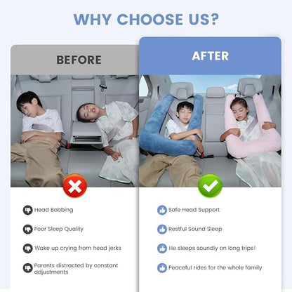 Keemall Car Pillow for Kids, Professional Kids Car Pillow for Sleeping Inflatable Carseat Travel - Safe, Reliable - Travel Pillows for Kid Adult Car Seats Blue