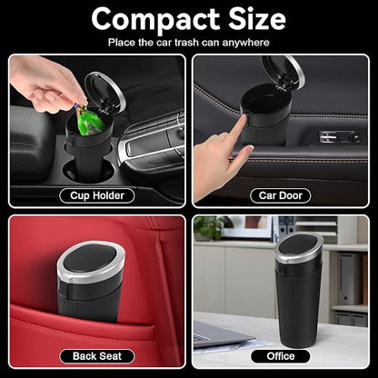 Car Trash Can Bin with Lid - Mini Car Garbage Can Cup Holder-Silver Small Leakproof Vehicle Trash Garbage Can Bin-Automotive Car Organizers and Storage for Back Seat SUV Truck Accessories