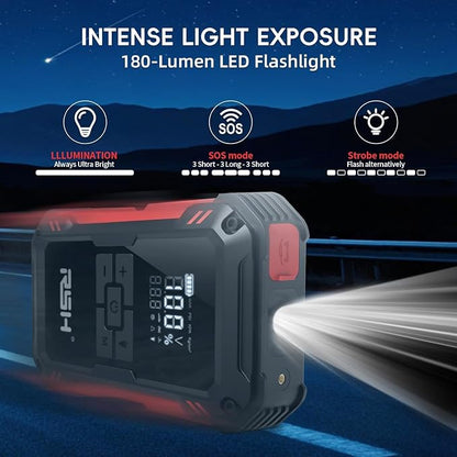 Car Jump Starter with Air Compressor 4000A Peak Battery Jump Starter 14.8V,150PSI Inflator Auto Booster 15000MA Jump Box (up to 10L Gas,8L Diesel Engine),LED Light with Quick Charger USB & Type C