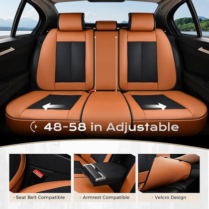 Coverado Seat Covers, Car Seat Covers Full Set, Leather Seat Covers for Cars, Car Seat Protector, Black Car Seat Covers Front Seats and Back Seats Universal Fit for Most Cars Brown-Black