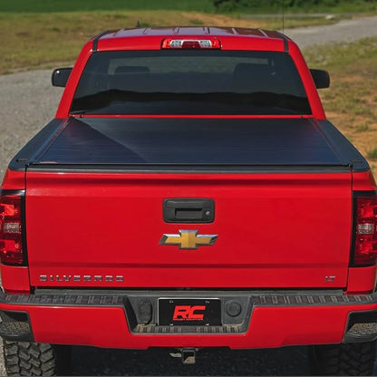 Rough Country Hard Roll-Up Tonneau Cover for Chevy Silverado & GMC Sierra 1500 (2014-2018) - Aluminum Truck Bed Cover, Fits 5'9 Bed