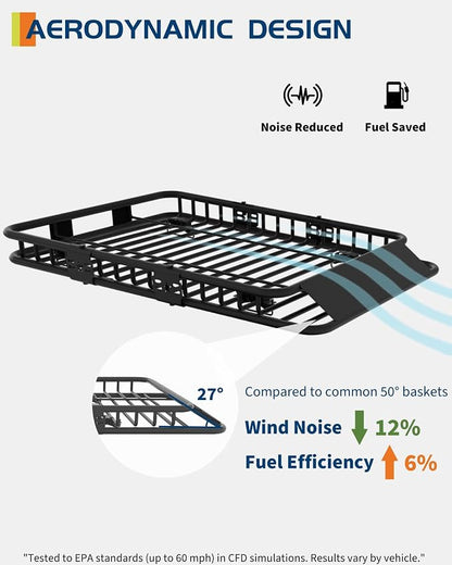 Garvee Universal Roof Rack Cargo Carrier Basket, 200 Lbs Capacity Rooftop Cargo Rack, Car Top Luggage Holder Basket Heavy Duty for SUVs, Trucks, Vehicles