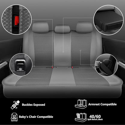 CAR PASS Leather Car Seat Covers Breathable Seat Cover Full Sets Airbag Compatible for Most Cars, SUVs, Trucks, and Vans (Full Set, Gray)