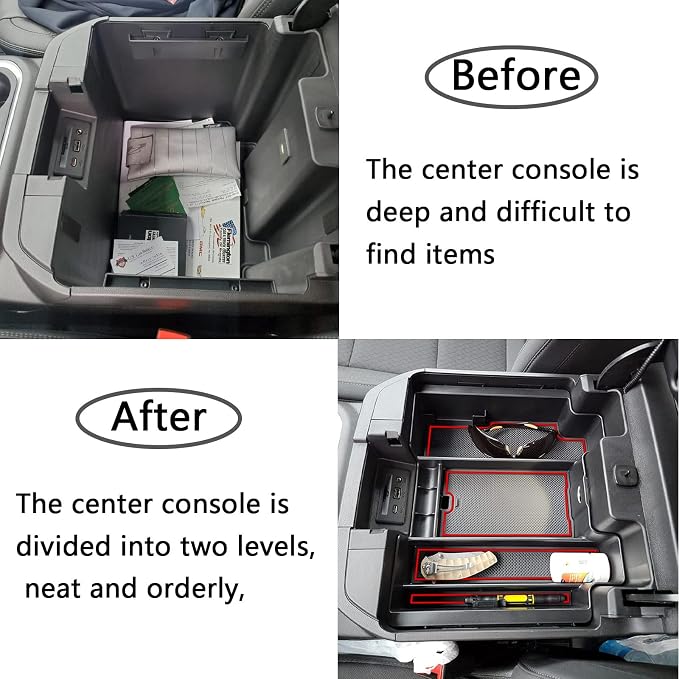 Center Console Organizer Compatible with 2020-2023 Silverado/Sierra 2500/3500HD/ 2019-2022 Chevy Silverado 1500 / GMC Sierra 1500 Accessories - Full-Coverage Insert Tray, ABS material,Red