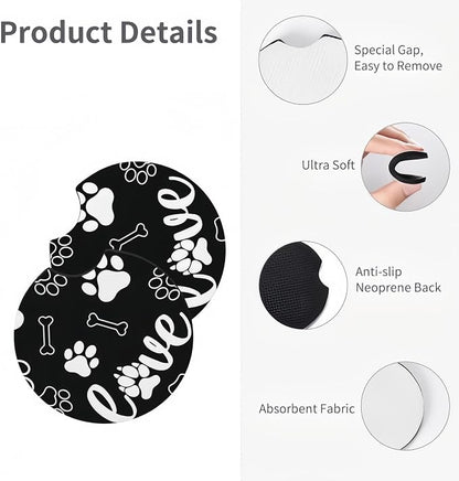 Paw Print Steering Wheel Cover Universal 15 Inch +2 Pieces Car Coasters | Anti-Slip Breathable Car for Men/Women Dog Paw Print Steering Wheel Cover Dogs Prints
