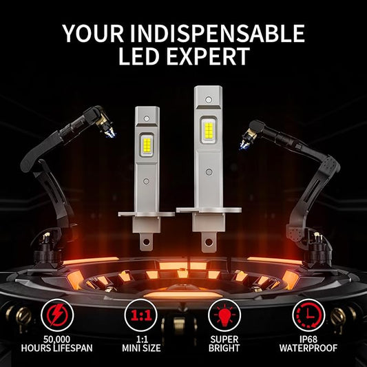Latest 𝖧𝟣 Bulbs, 90,000LM 1300% Brightness, 6500K White Super Bright, 1:1 Halogen Size, 6500K Cool White, No Adapter Required, Easy Install Non-Polarity Off Road Lights, Pack of 2