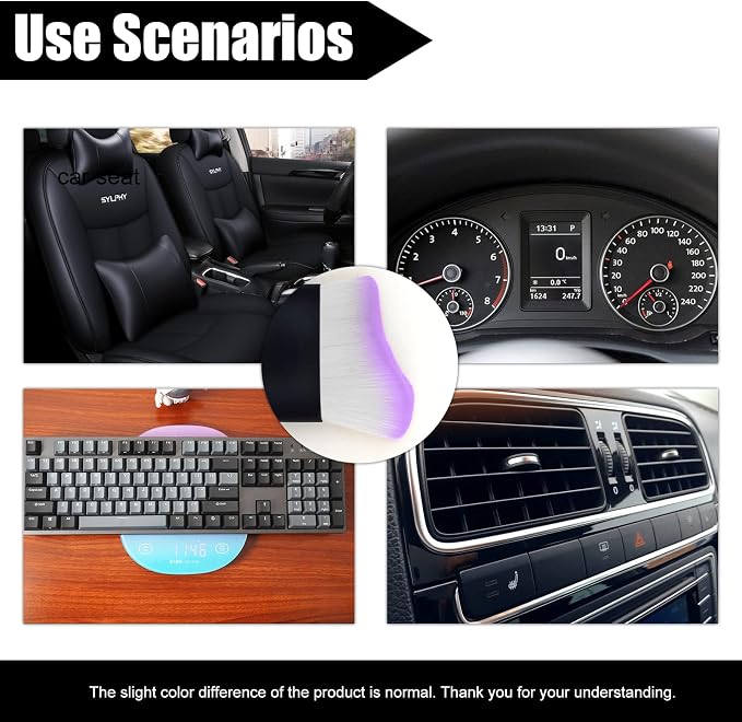 Car Cleaning Brush Soft Bristle Car Interior Dust Brush, suitable for cleaning car dashboards and air vent gaps, also usable on leather and computers, scratch-proof(Purple+White)
