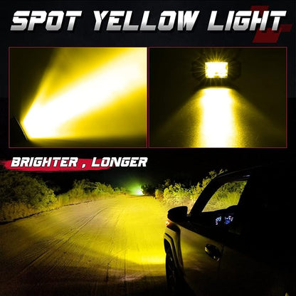 OFFROADTOWN 5 Inch Yellow Flush Mount LED Pods 2PCS 100W CREE LED Light Pods Spot Beam Off Road Driving Lights Fog Lights Reverse Lighting for Truck UTV ATV SUV Honda Chevy Boat