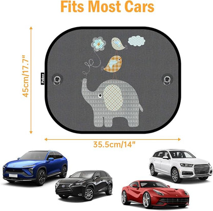 Car Sun Shades for Baby, 2 Pack Mesh Window Shade Baby Kids Pet with Cute Animal Motifs, Side Window Screens for SUV, 17"x14" Universal Car Sun Shades with Suction Cups