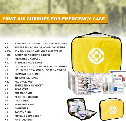 300Piece Small First Aid Kit Refill Supplies for Travel Mini Caming Emergency First Aid Kits Hiking Survival Essential Kit for Outdoor Adventure, Yellow 1st Aid