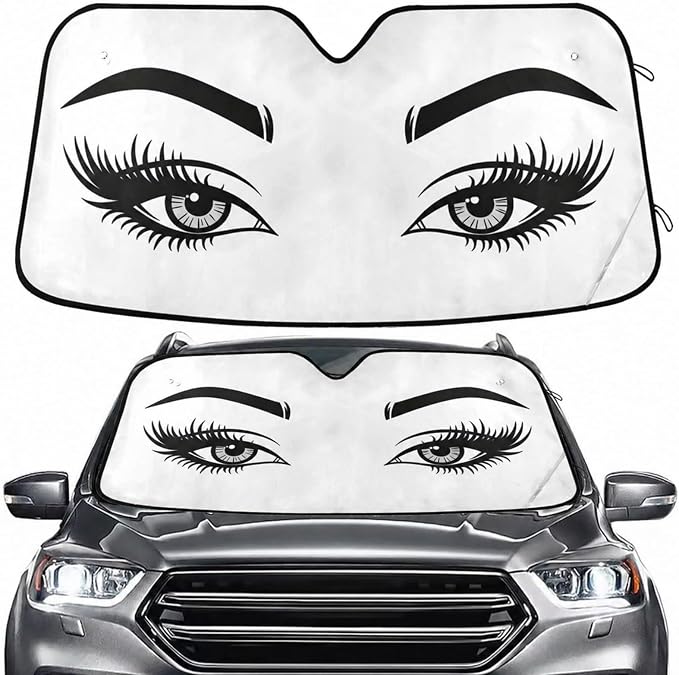 Women Eyelash Eyes Makeup Windshield Sun Shade for Car Auto SUV Truck Foldable Front Window Sunshade Sun Visor Protector Block UV Rays Reflect Heat, 55" x 28"