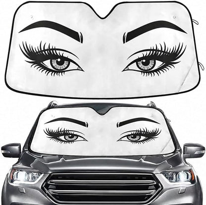 Women Eyelash Eyes Makeup Windshield Sun Shade for Car Auto SUV Truck Foldable Front Window Sunshade Sun Visor Protector Block UV Rays Reflect Heat, 55" x 28"