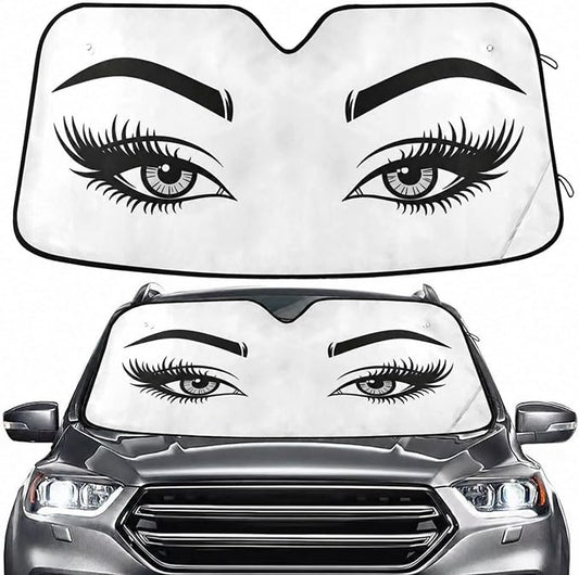 Women Eyelash Eyes Makeup Windshield Sun Shade for Car Auto SUV Truck Foldable Front Window Sunshade Sun Visor Protector Block UV Rays Reflect Heat, 55" x 28"