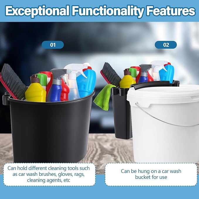 2 Pcs Car Detailing Bucket Organizer 10.2 x 7.8 x 5.5 Inch Car Washing Bucket Caddy Portable Multipurpose Hanging Organizer for Accessories Tool Home Garden Camping (Black)