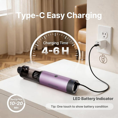 Shop-Vac S4 Mini Car Vacuum Cordless, 15000Pa 4-in-1 Portable Handheld Desk Vacuum & Air Duster with Brushless Motor, LED Light, Multi-Nozzles, 2 Modes, for Car, Office, Keyboard Cleaning (Purple)