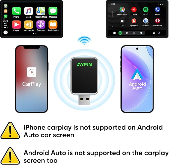 Upgraded Wireless CarPlay Adapter, 2-in-1 Mini Size CarPlay & Android Auto Adapter, Convert Wired to Wireless with USB & USB-C/Type-C, Plug & Play, Stable Control & No Delay, with iPhone & Android