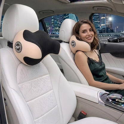 SPRFUFLY Unique U-Shaped Car Headrest Pillow, Car Neck Pillow for Sleeping with Adjustable Strap, Space Memory Foam & Removable Cover, Ergonomic Design - Extreme Comfort Car Pillow(Beige, 1P)