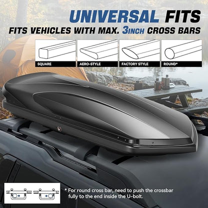 Auto Dynasty Rooftop Cargo Box Hard Shell Carrier Waterproof Storage Case with Locks & Keys Fits Vehicles with Cross Bars, 13 Cubic Feet 110LBS Capacity, 72'' L x 30'' W x 12'' H, Glossy Black