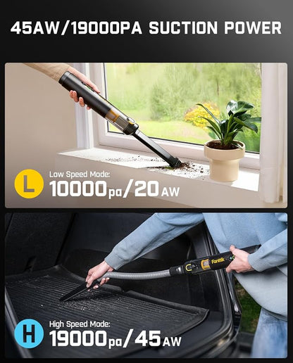 Fanttik Slim V10 APEX Cordless Car Vacuum, 4-in-1 Portable Mini Handheld Vac, 19kPa Suction Power, Upgraded Smart Digital Display, 2 Suction Modes for Small Jobs, Car, Office Desk, Keyboards (Black)