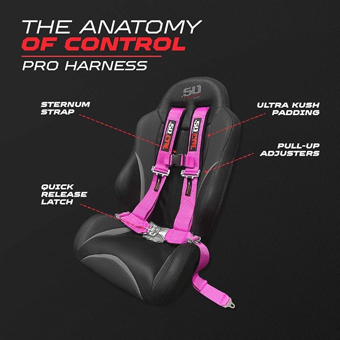 1pc Pink 4 Point Harness for Bucket Seat, Latch Release, 9 Color Options, Racing Harness, Race Car, Off Road, UTV, RZR [6000A2]