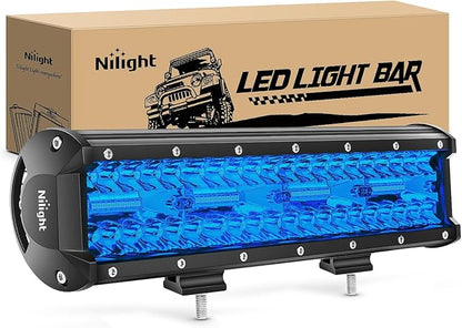 Nilight 12 Inch LED Light Bar Blue Triple Row 240W Spot Flood Combo 30000LM Driving Boat Off Road Fishing Hunting Emergency Safety Lighting for UTV Pick-up Van Tractor