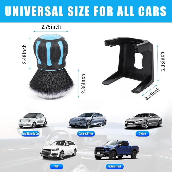 Ziciner Ultra Soft Detailing Brushes, Car XL Synthetic Brush Comes with Storage Rack, Auto Interior Dusting Brush Cleaning Tool Covers Large Area Inside or Outside Vehicles (Lake Blue)