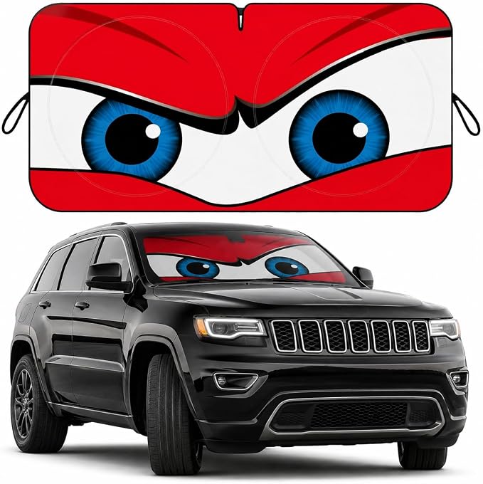Car Windshield Sun Shade, Red Angry Eyes Car Sun Shade, Windshield Cover Universal Fits Mid-Large Sedan SUV Crossover Family Vehicle, UV Heat Protection - 63 x 31.5