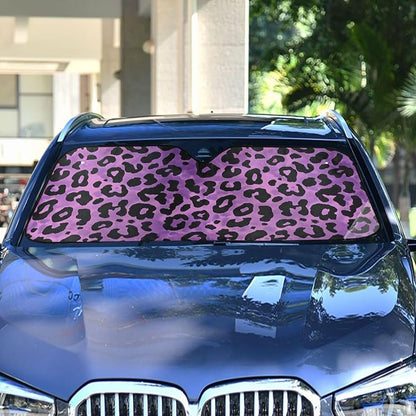 Windshield Sun Shade Purple Black Leopard Print Front Window Block UV Shades Visor Reflective Retractable for Car SUV Trucks