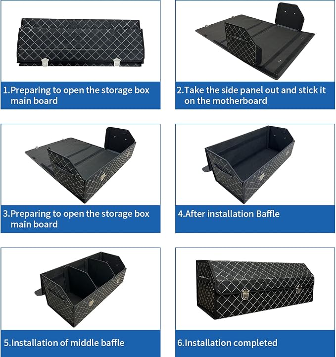 Car Trunk Organizer with Lid,Foldable Faux Leather Cargo Storage Box,3 Compartments,Collapsible Multi-Functional for SUV,Sedan,Vehicle Trunk