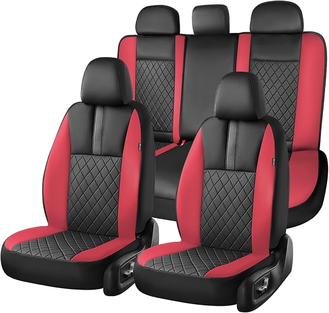 Coverado Car Seat Covers Full Set, Automotive Leather Seat Covers for Car，Universal Fit Front Back Seat Cover, Non-Slip Waterproof Breathable Car Seat Protector