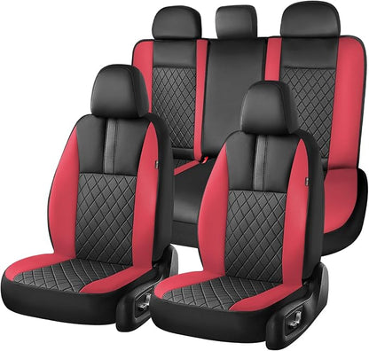 Coverado Car Seat Covers Full Set, Automotive Leather Seat Covers for Car，Universal Fit Front Back Seat Cover, Non-Slip Waterproof Breathable Car Seat Protector