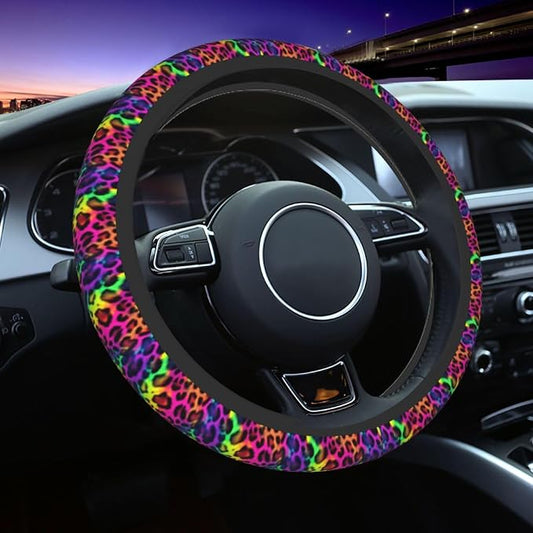Leopard Print Steering Wheel Covers Non Slip Neoprene Universal 15 Inch Steering Wheel Protector Car Cover for Men Women
