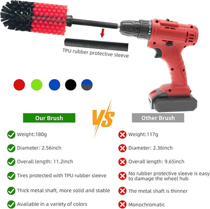Wheel Brush, Soft Drill Wheel Cleaner Brush, Drill Brush for Car Wheel, No Scratches Highly Dense and Durable Car Wheel Brush Rim Tire Car Cleaning Brush for Wheels, Rims, Engines, Exhaust