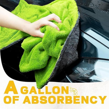 1200GSM Microfiber Car Drying Towel, Double-Twist Loop, Ultra-Absorbent, Quick-Dry, Lint- & Streak-Free, Scratch-Safe, for Car Wash & Detailing (1 Pack) (Dark Grey & Green, 24" x 36")