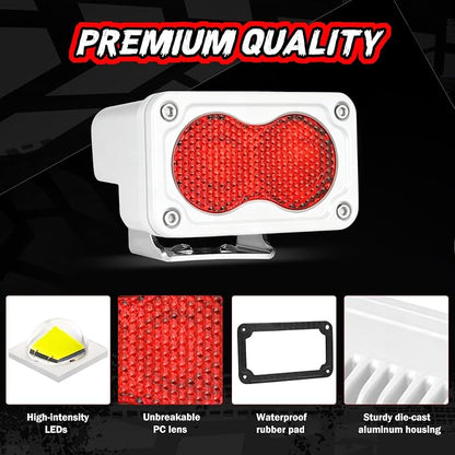 Red LED Pod Lights 3 Inch 2PCS Auxiliary Rear Fog Light Cube Off Road Backup Driving Light Bar Red Hunting Fishing Emergency Safety Signal Work Lights for Truck UTV Pickup Boat